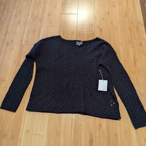 Dark Purple Women's Crew Neck Sweater Open Weave Cashmere